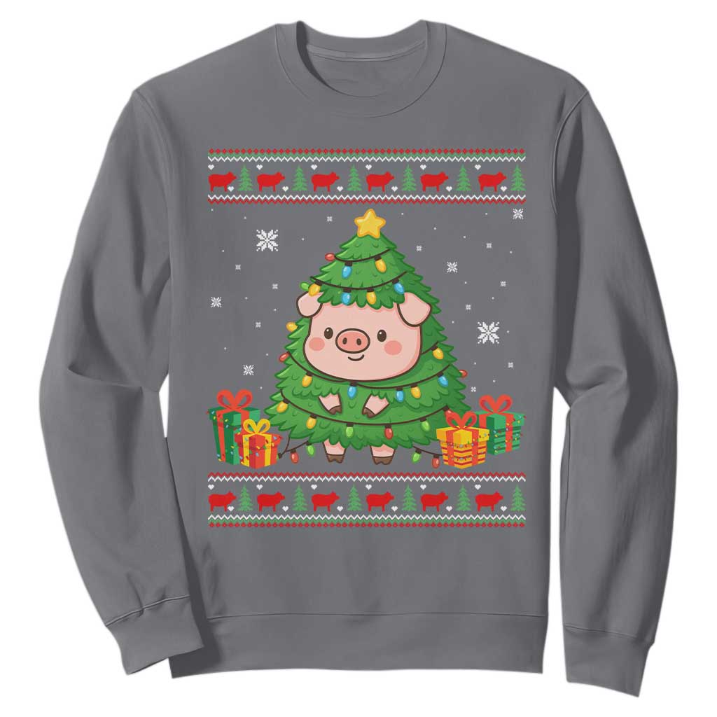 Funny Pig Christmas Tree Ugly Sweater Sweatshirt Farm Animal Gift TS12 Charcoal Print Your Wear