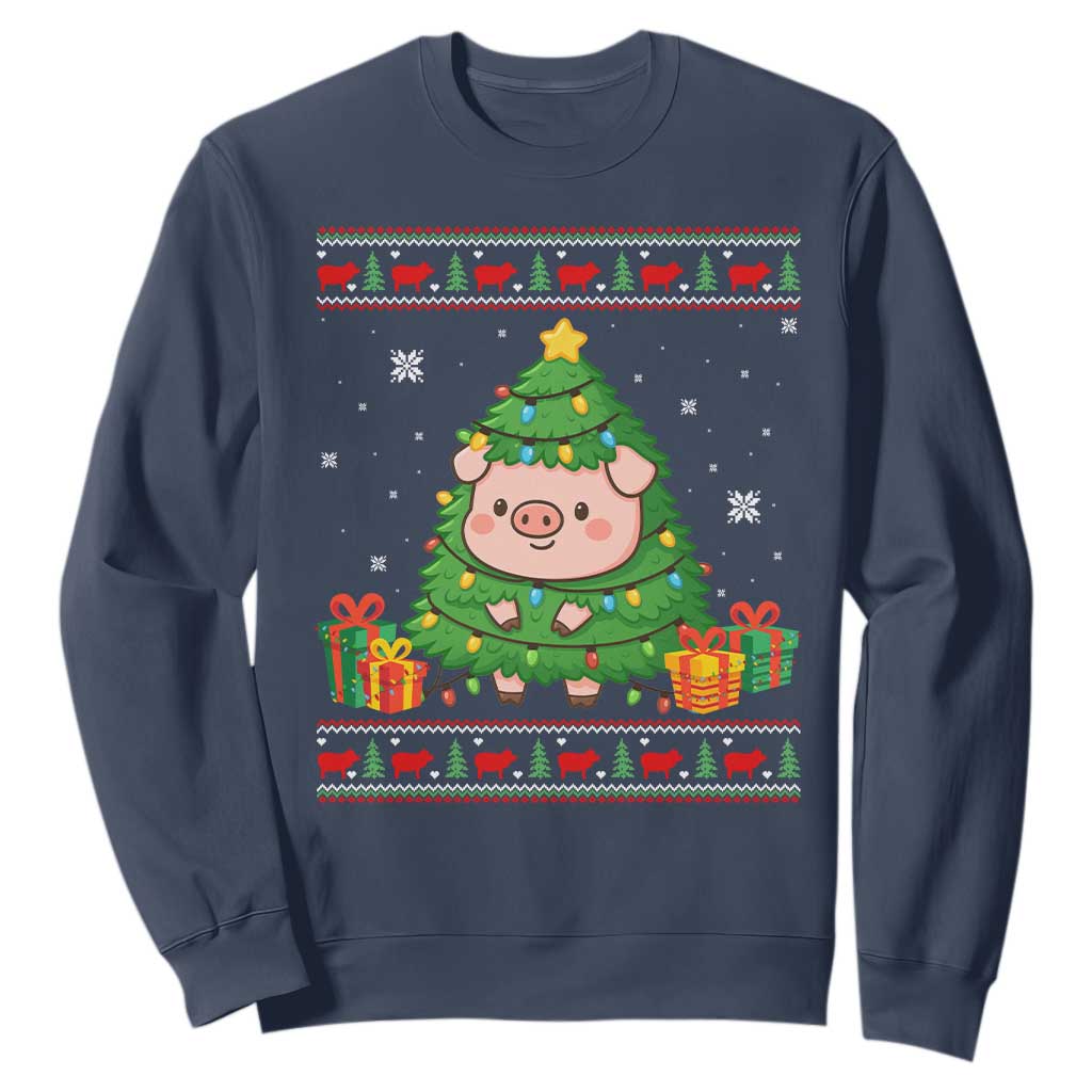 Funny Pig Christmas Tree Ugly Sweater Sweatshirt Farm Animal Gift TS12 Navy Print Your Wear