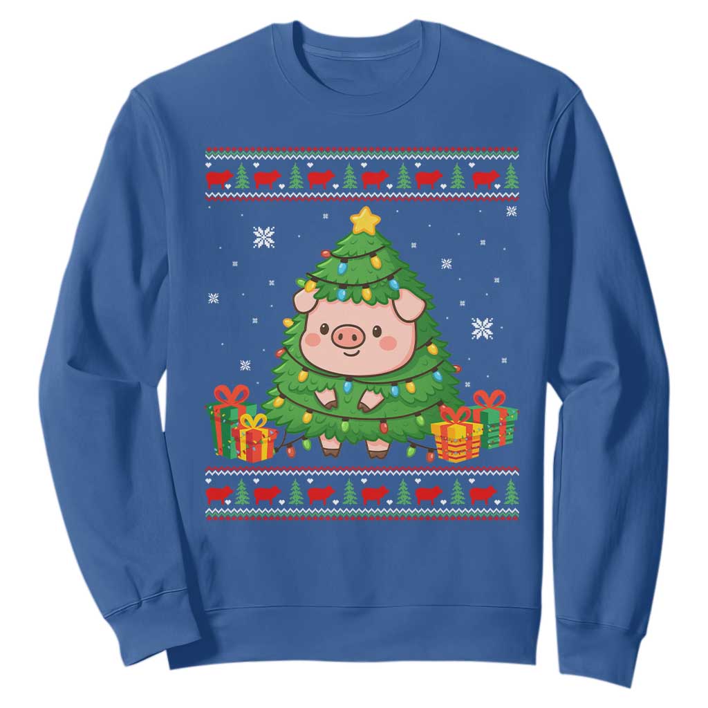 Funny Pig Christmas Tree Ugly Sweater Sweatshirt Farm Animal Gift TS12 Royal Blue Print Your Wear