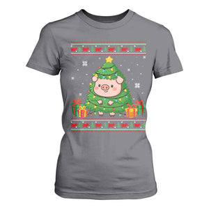 Funny Pig Christmas Tree Ugly Sweater T Shirt For Women Farm Animal Gift TS12 Charcoal Print Your Wear