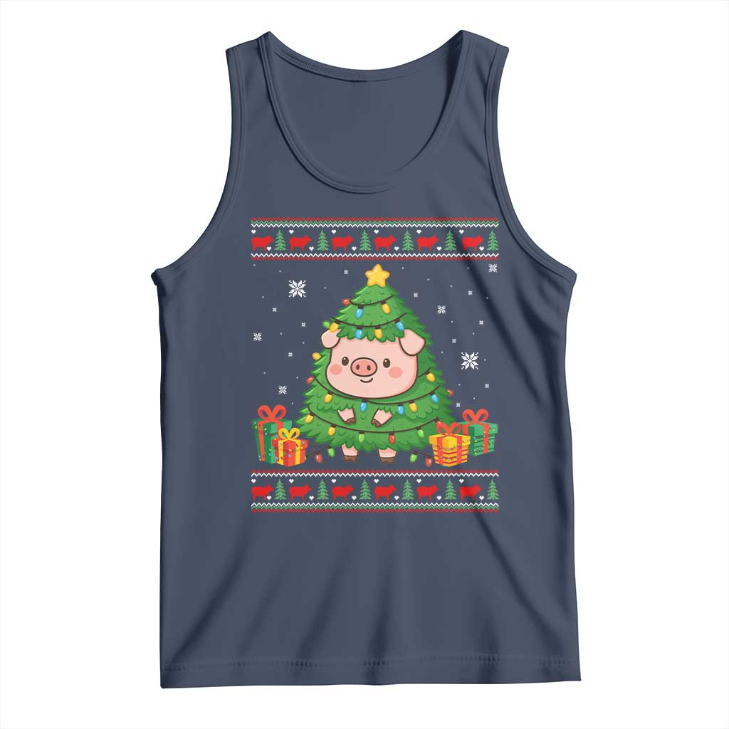Funny Pig Christmas Tree Ugly Sweater Tank Top Farm Animal Gift TS12 Navy Print Your Wear