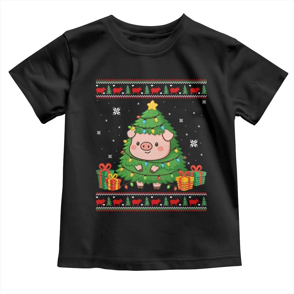 Funny Pig Christmas Tree Ugly Sweater Toddler T Shirt Farm Animal Gift TS12 Black Print Your Wear