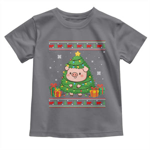 Funny Pig Christmas Tree Ugly Sweater Toddler T Shirt Farm Animal Gift TS12 Charcoal Print Your Wear