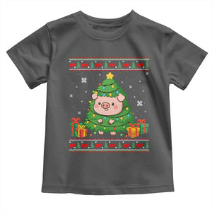 Funny Pig Christmas Tree Ugly Sweater Toddler T Shirt Farm Animal Gift TS12 Dark Heather Print Your Wear