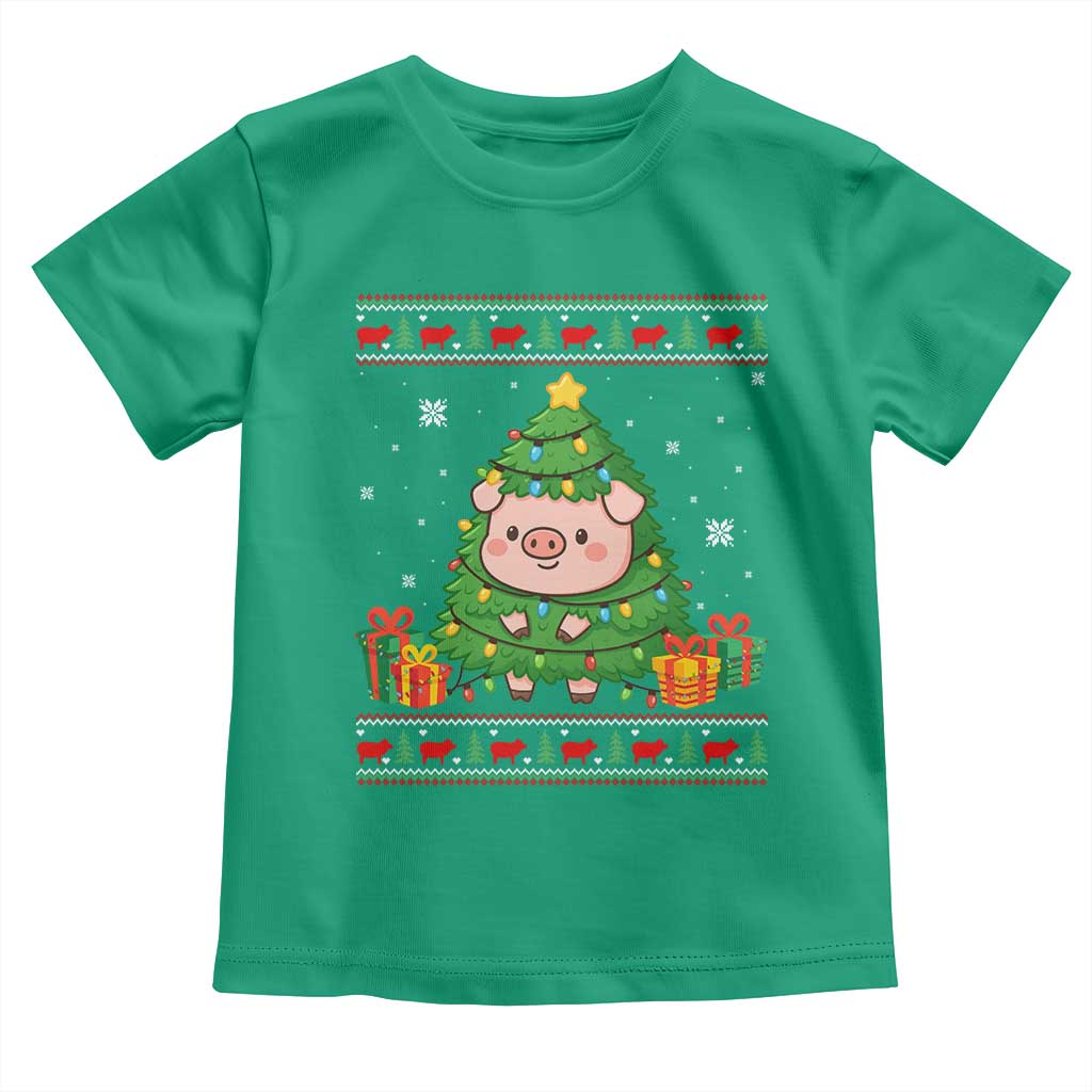 Funny Pig Christmas Tree Ugly Sweater Toddler T Shirt Farm Animal Gift TS12 Irish Green Print Your Wear