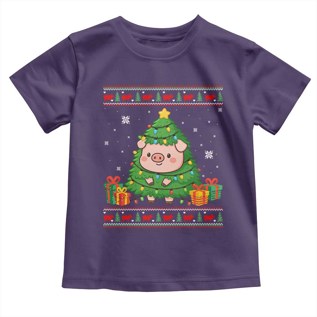 Funny Pig Christmas Tree Ugly Sweater Toddler T Shirt Farm Animal Gift TS12 Purple Print Your Wear