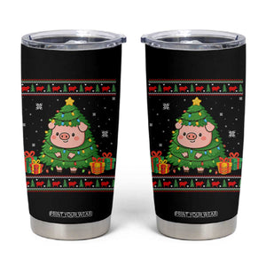 Funny Pig Christmas Tree Ugly Sweater Tumbler Cup Farm Animal Gift TS12 Black Print Your Wear