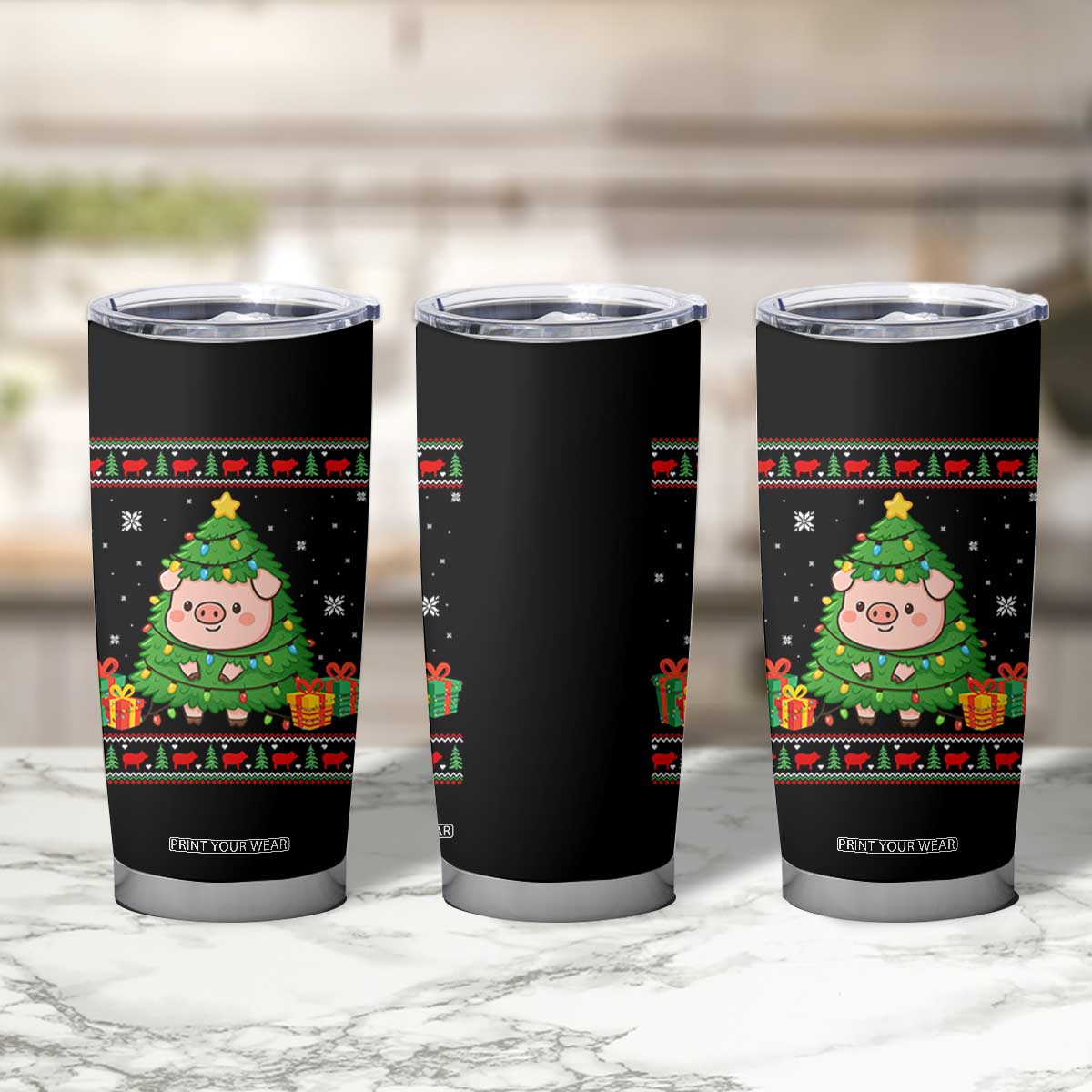 Funny Pig Christmas Tree Ugly Sweater Tumbler Cup Farm Animal Gift TS12 Print Your Wear