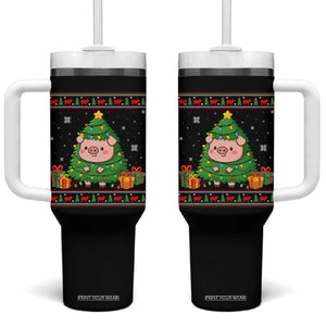 Funny Pig Christmas Tree Ugly Sweater Tumbler With Handle Farm Animal Gift TS12 One Size: 40 oz Black Print Your Wear