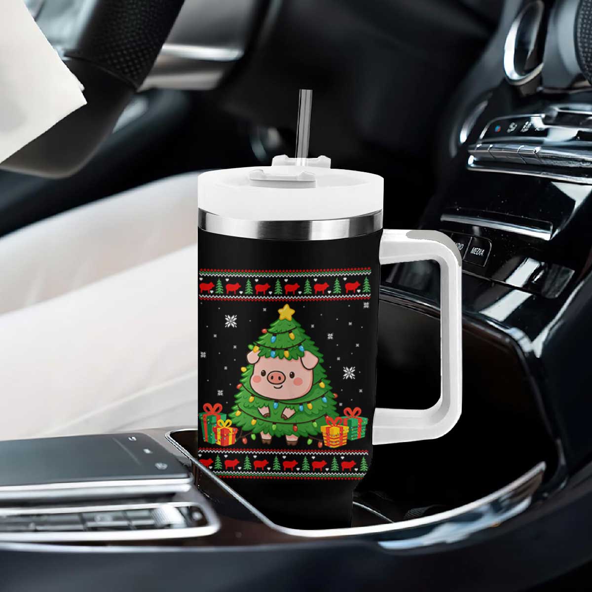Funny Pig Christmas Tree Ugly Sweater Tumbler With Handle Farm Animal Gift TS12 Print Your Wear