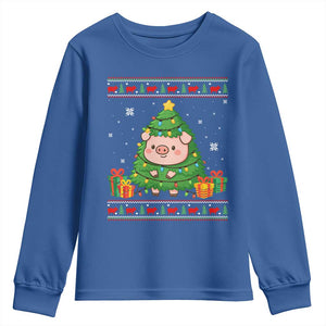 Funny Pig Christmas Tree Ugly Sweater Youth Sweatshirt Farm Animal Gift TS12 Royal Blue Print Your Wear