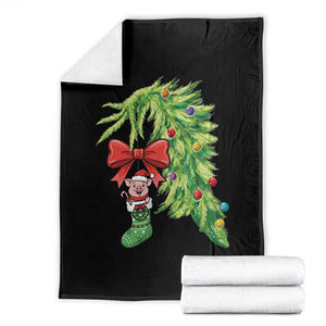 Funny Christmas Pig In Green Hand Naughty Throw Blanket Pet Lover Gift TS12 Black Print Your Wear