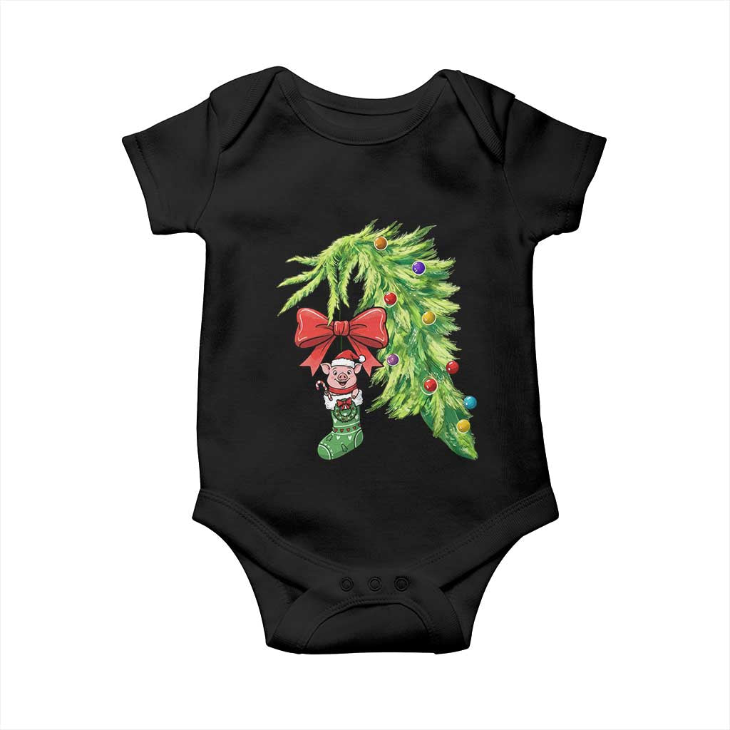 Funny Christmas Pig In Green Hand Naughty Baby Onesie Pet Lover Gift TS12 Black Print Your Wear