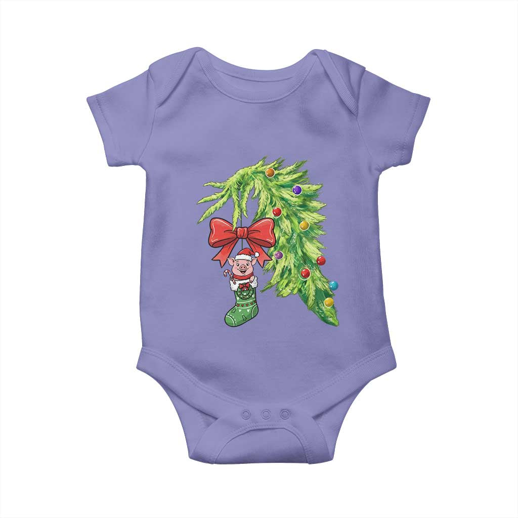 Funny Christmas Pig In Green Hand Naughty Baby Onesie Pet Lover Gift TS12 Violet Print Your Wear