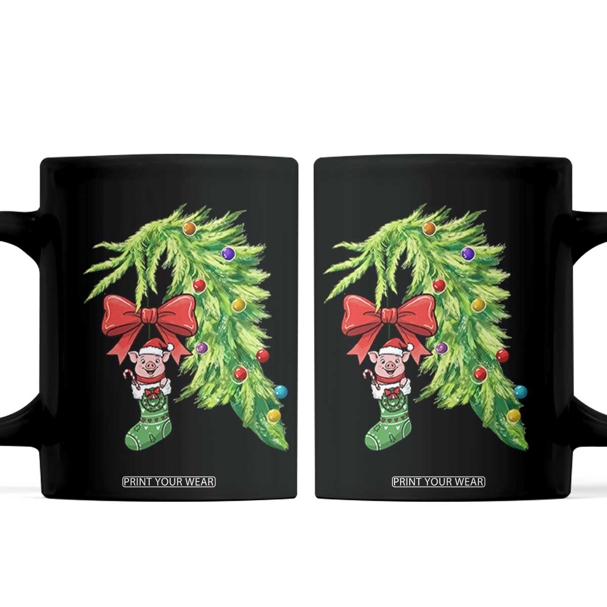 Funny Christmas Pig In Green Hand Naughty Coffee Mug Pet Lover Gift TS12 Black Print Your Wear