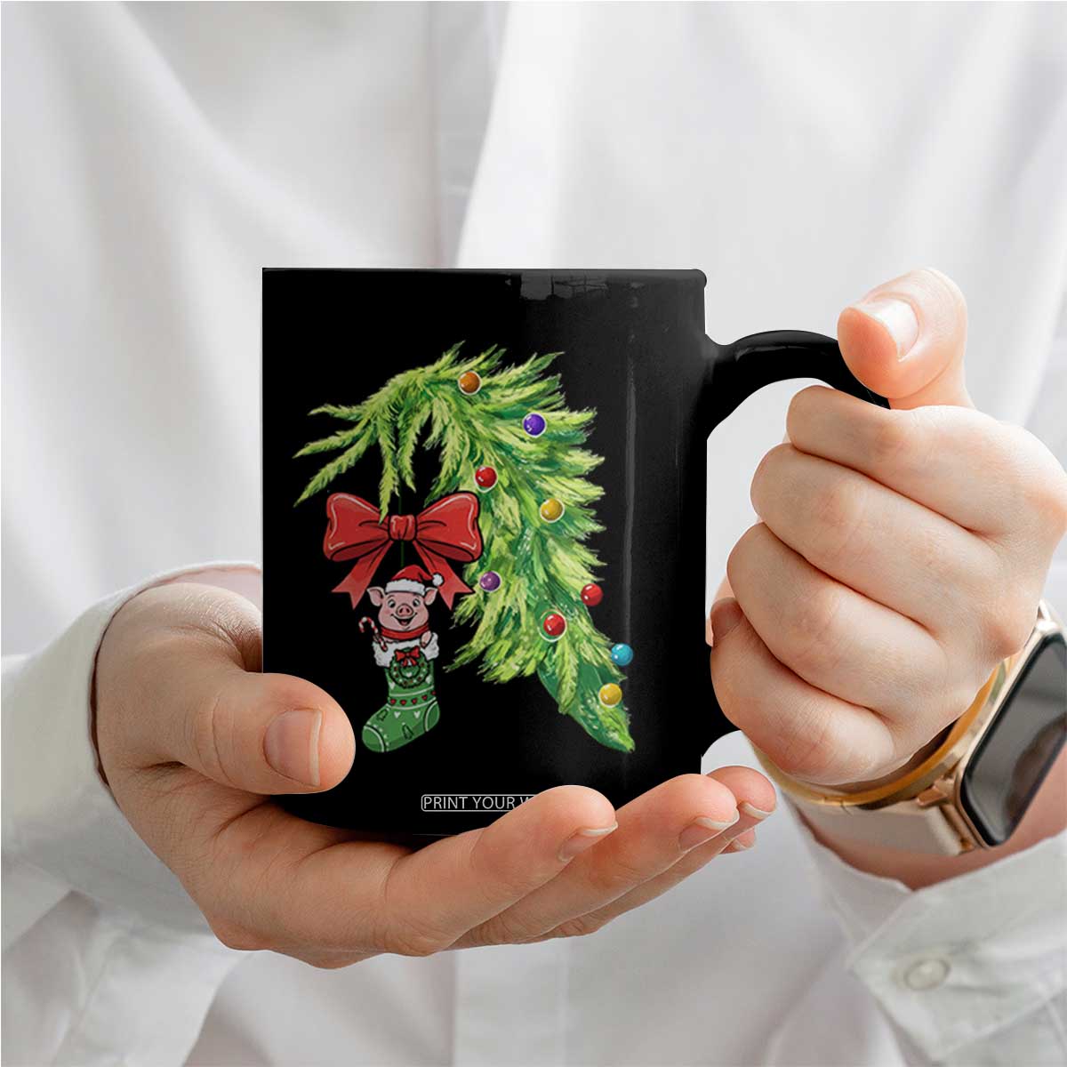 Funny Christmas Pig In Green Hand Naughty Coffee Mug Pet Lover Gift TS12 Print Your Wear