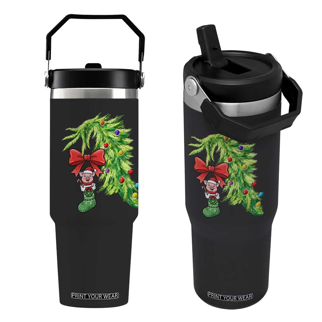 Funny Christmas Pig In Green Hand Naughty Flip Straw Tumbler Pet Lover Gift TS12 One Size: 30 oz Black Print Your Wear