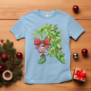 Funny Christmas Pig In Green Hand Naughty T Shirt Pet Lover Gift TS12 Light Blue Print Your Wear
