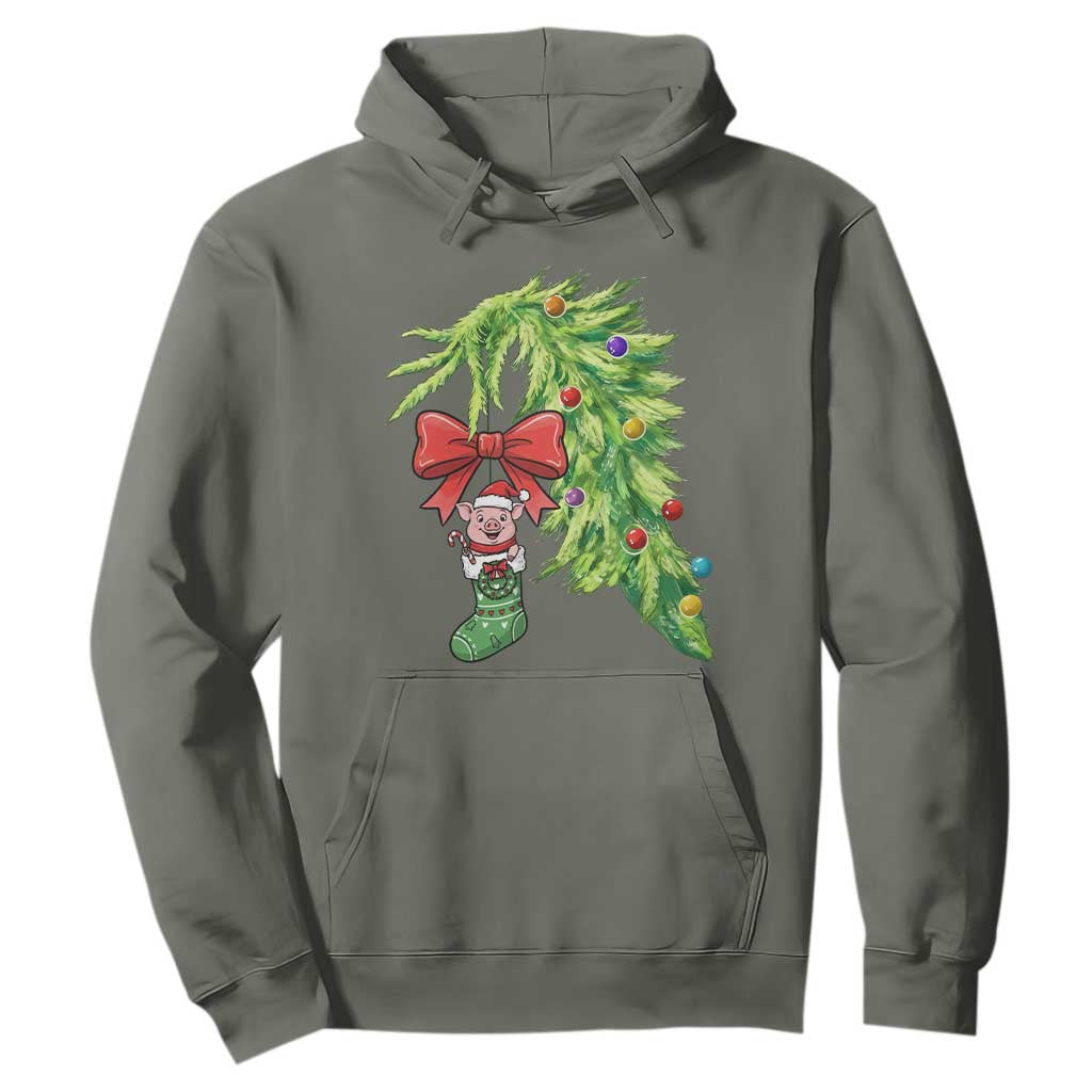 Funny Christmas Pig In Green Hand Naughty Hoodie Pet Lover Gift TS12 Military Green Print Your Wear
