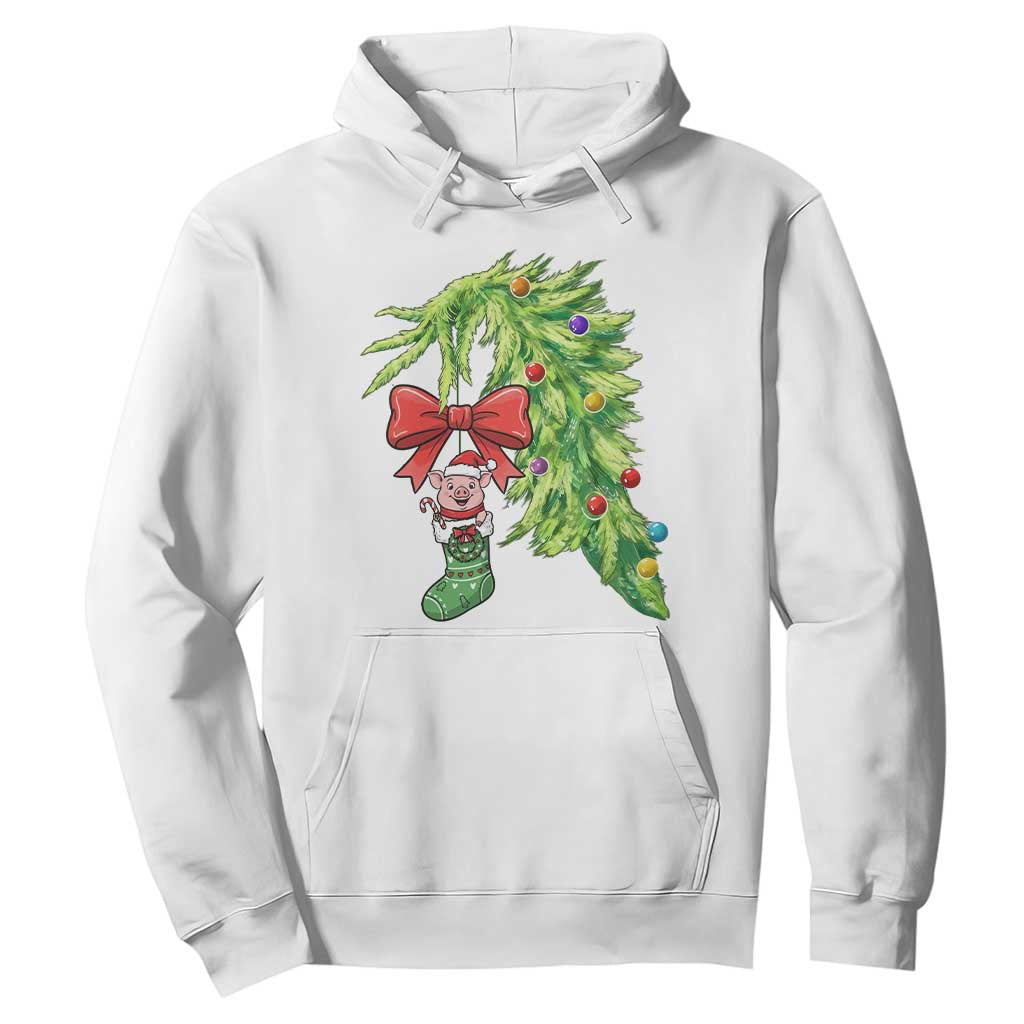 Funny Christmas Pig In Green Hand Naughty Hoodie Pet Lover Gift TS12 White Print Your Wear