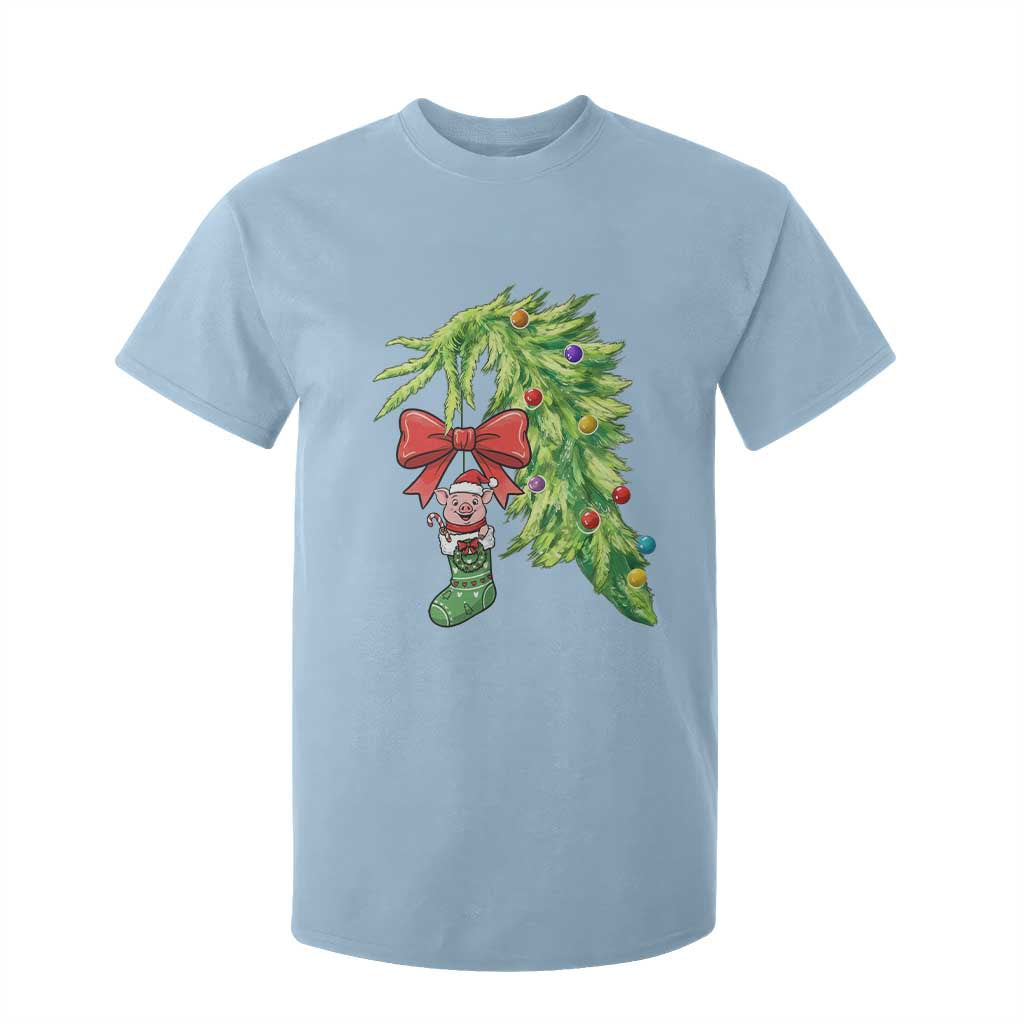 Funny Christmas Pig In Green Hand Naughty T Shirt For Kid Pet Lover Gift TS12 Light Blue Print Your Wear