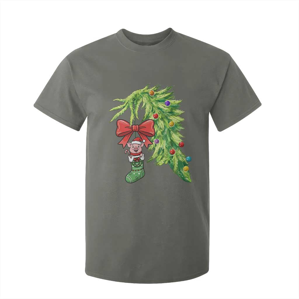 Funny Christmas Pig In Green Hand Naughty T Shirt For Kid Pet Lover Gift TS12 Military Green Print Your Wear