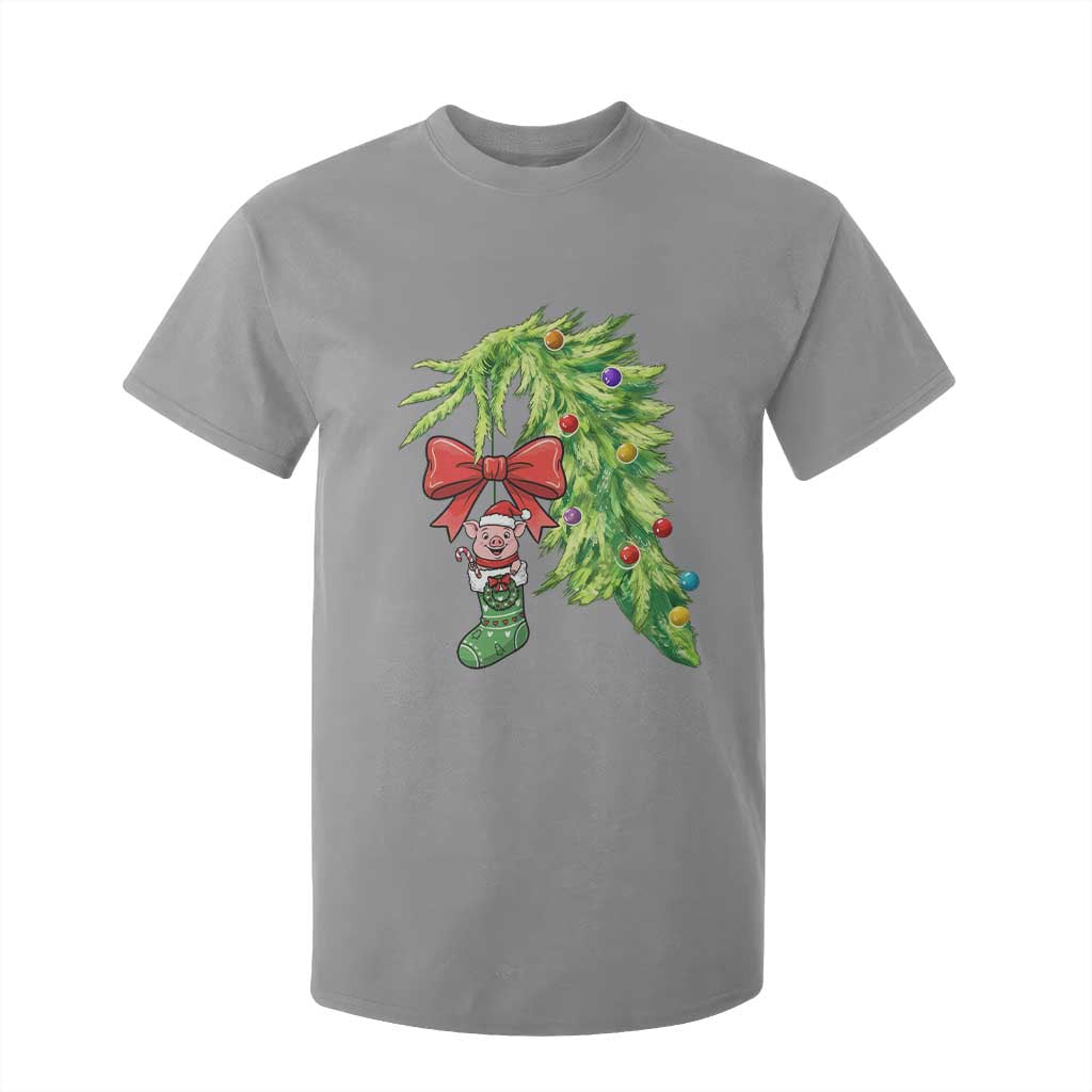 Funny Christmas Pig In Green Hand Naughty T Shirt For Kid Pet Lover Gift TS12 Sport Gray Print Your Wear