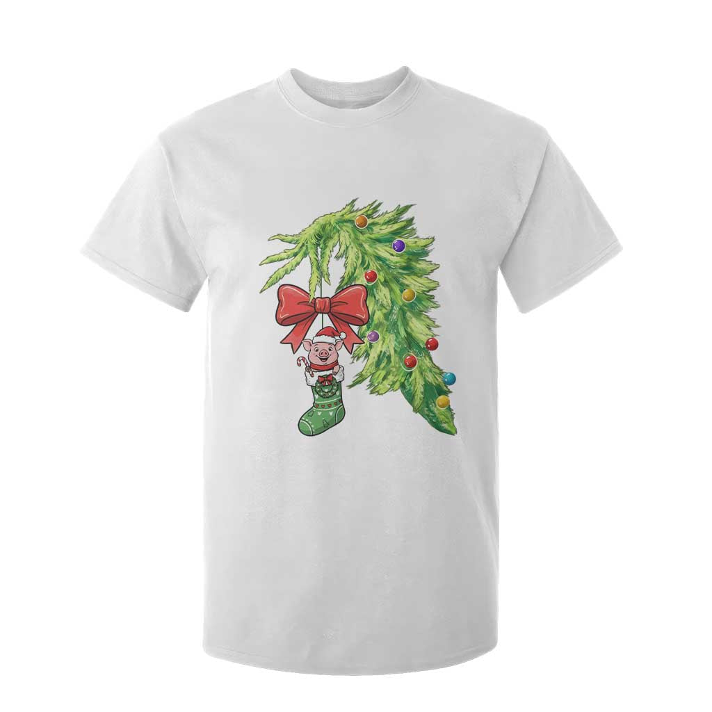 Funny Christmas Pig In Green Hand Naughty T Shirt For Kid Pet Lover Gift TS12 White Print Your Wear
