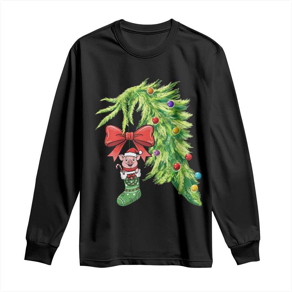 Funny Christmas Pig In Green Hand Naughty Long Sleeve Shirt Pet Lover Gift TS12 Black Print Your Wear
