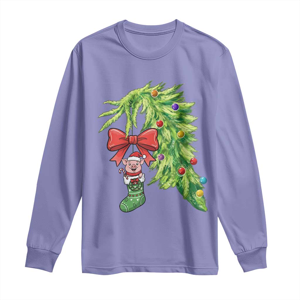 Funny Christmas Pig In Green Hand Naughty Long Sleeve Shirt Pet Lover Gift TS12 Violet Print Your Wear