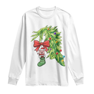 Funny Christmas Pig In Green Hand Naughty Long Sleeve Shirt Pet Lover Gift TS12 White Print Your Wear