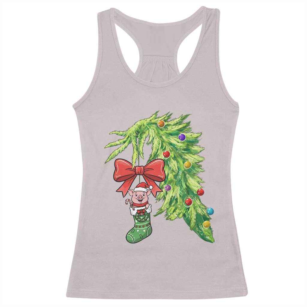 Funny Christmas Pig In Green Hand Naughty Racerback Tank Top Pet Lover Gift TS12 Ice Gray Print Your Wear