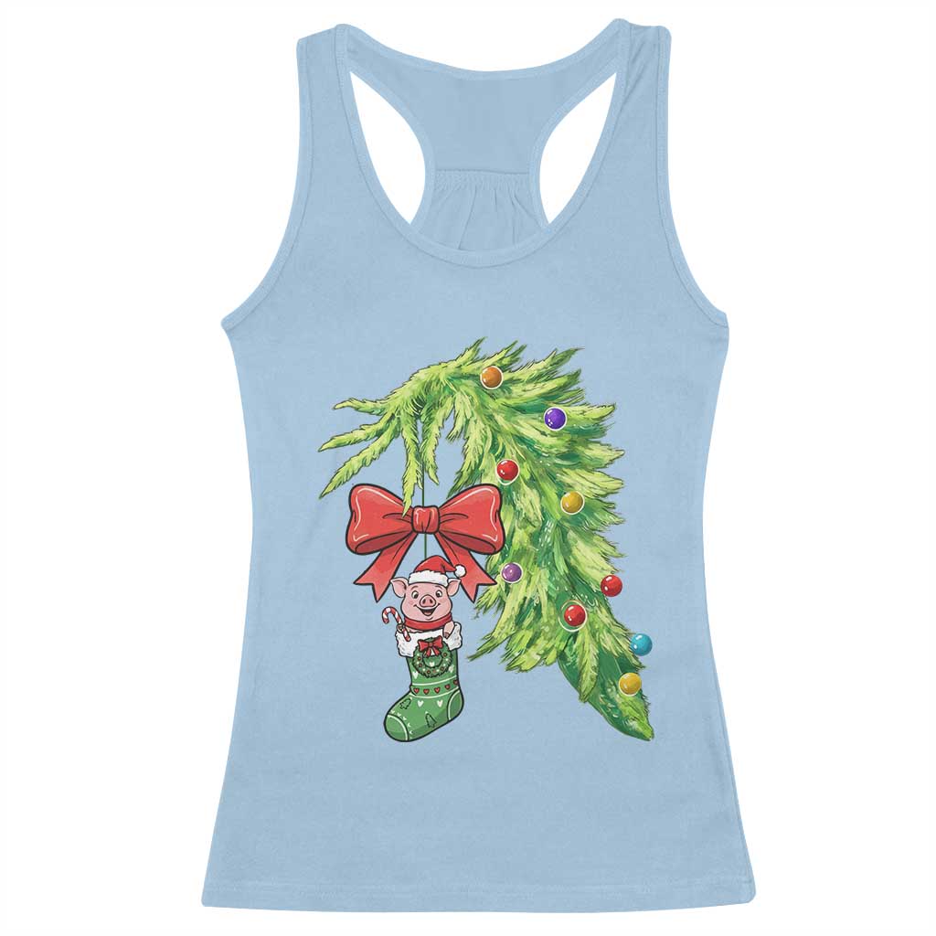 Funny Christmas Pig In Green Hand Naughty Racerback Tank Top Pet Lover Gift TS12 Light Blue Print Your Wear