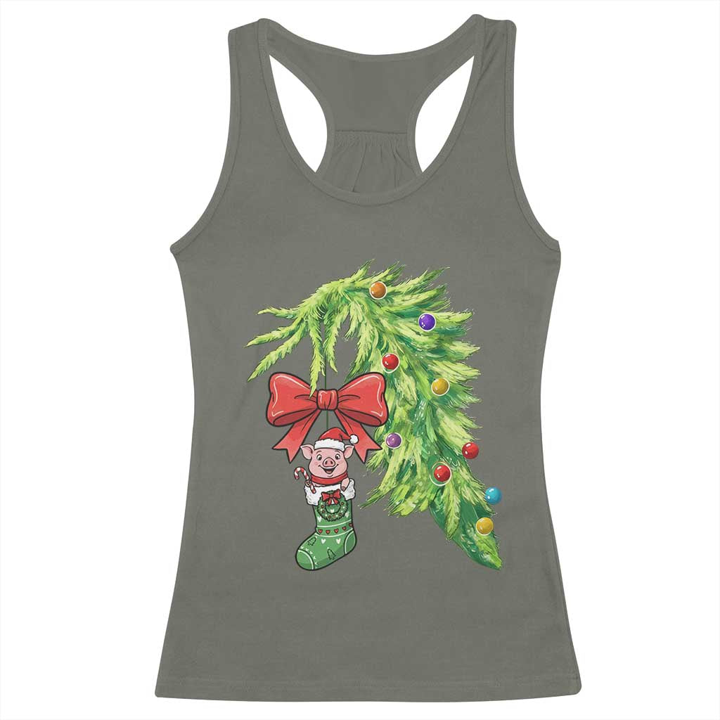 Funny Christmas Pig In Green Hand Naughty Racerback Tank Top Pet Lover Gift TS12 Military Green Print Your Wear