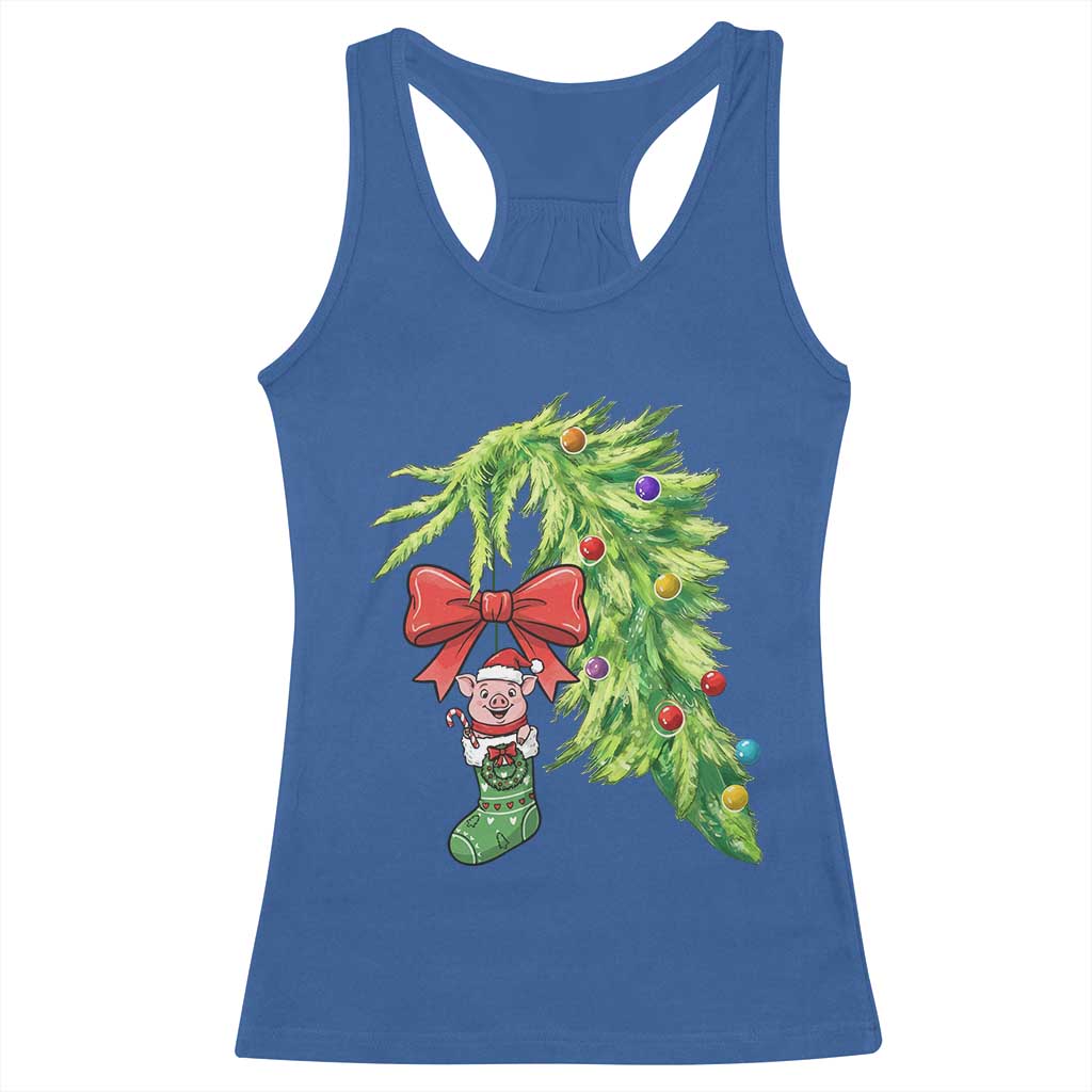 Funny Christmas Pig In Green Hand Naughty Racerback Tank Top Pet Lover Gift TS12 Royal Blue Print Your Wear