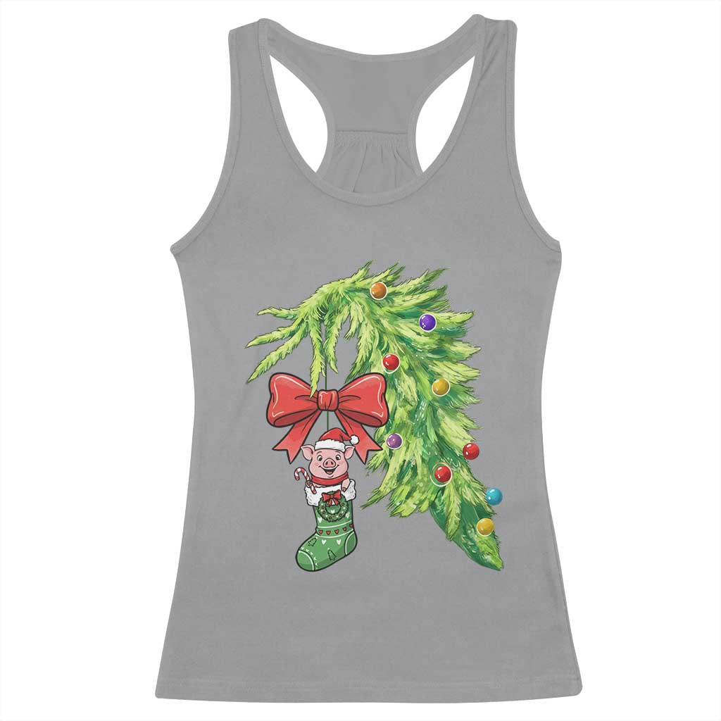 Funny Christmas Pig In Green Hand Naughty Racerback Tank Top Pet Lover Gift TS12 Sport Gray Print Your Wear