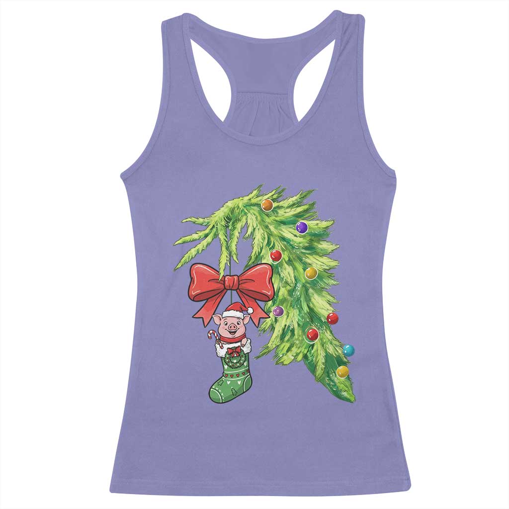 Funny Christmas Pig In Green Hand Naughty Racerback Tank Top Pet Lover Gift TS12 Violet Print Your Wear