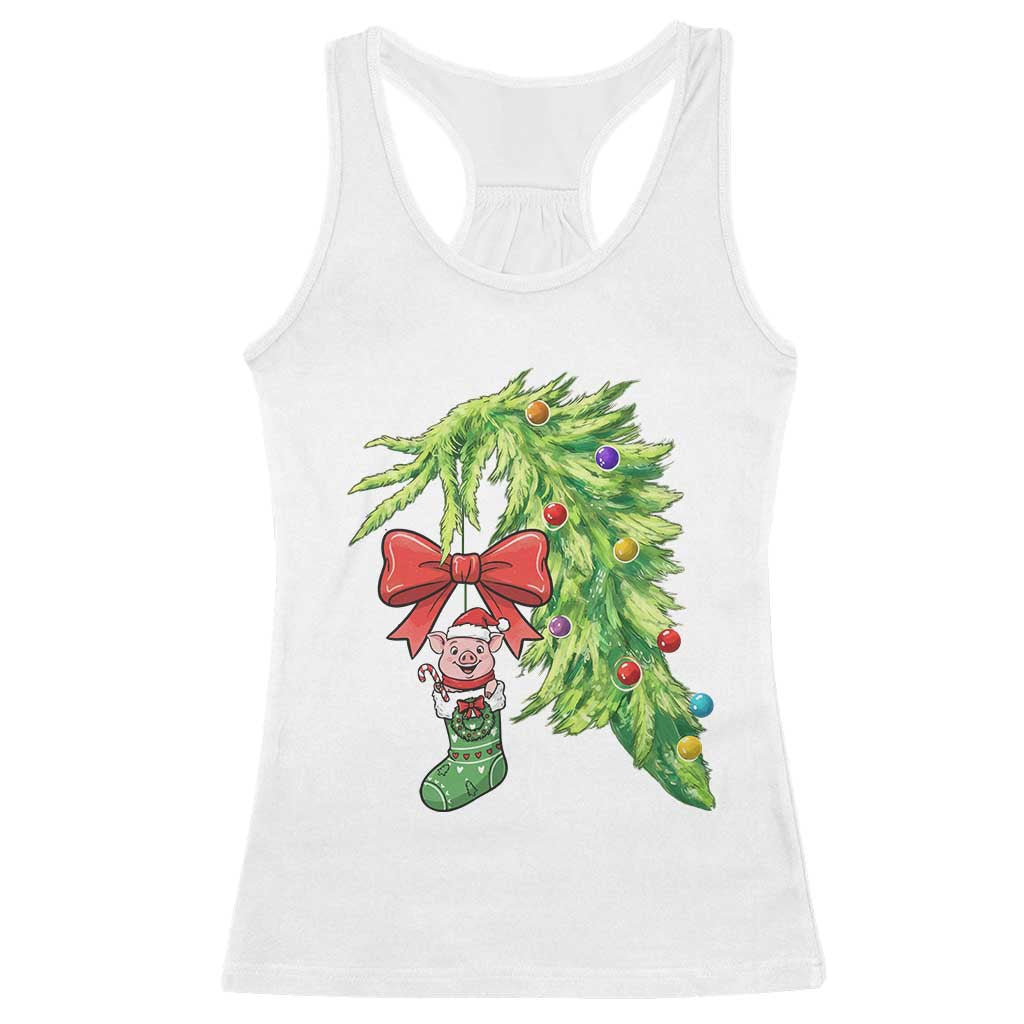 Funny Christmas Pig In Green Hand Naughty Racerback Tank Top Pet Lover Gift TS12 White Print Your Wear