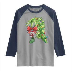 Funny Christmas Pig In Green Hand Naughty Raglan Shirt Pet Lover Gift TS12 Sport Gray Navy Print Your Wear