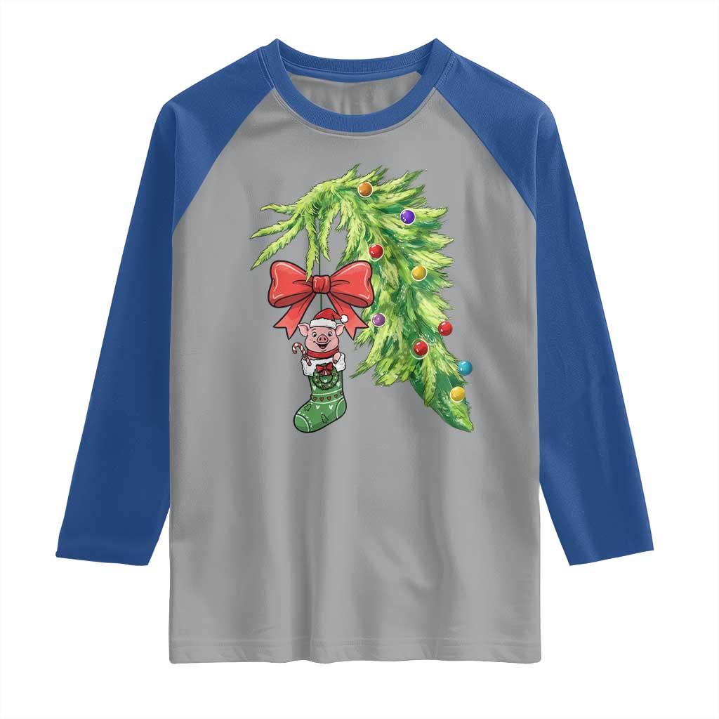 Funny Christmas Pig In Green Hand Naughty Raglan Shirt Pet Lover Gift TS12 Sport Gray Royal Print Your Wear