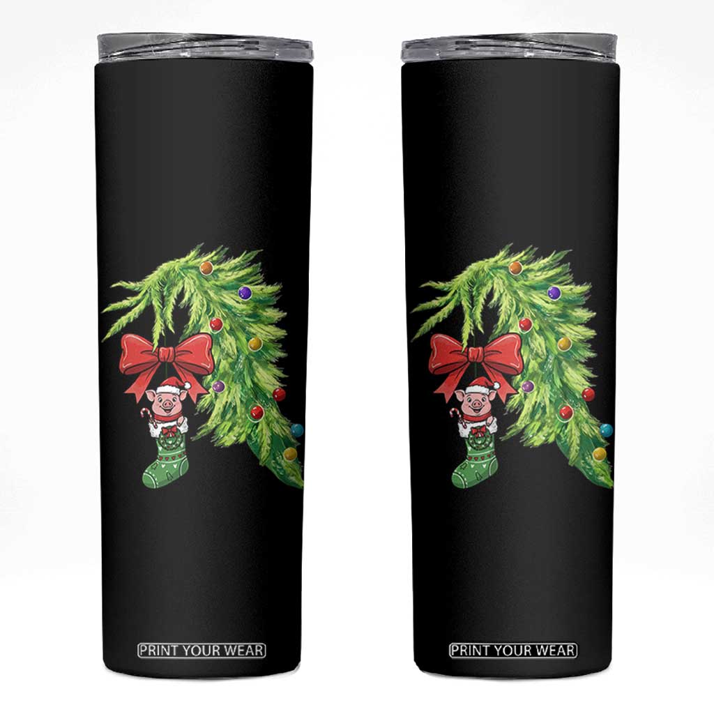 Funny Christmas Pig In Green Hand Naughty Skinny Tumbler Pet Lover Gift TS12 Black Print Your Wear