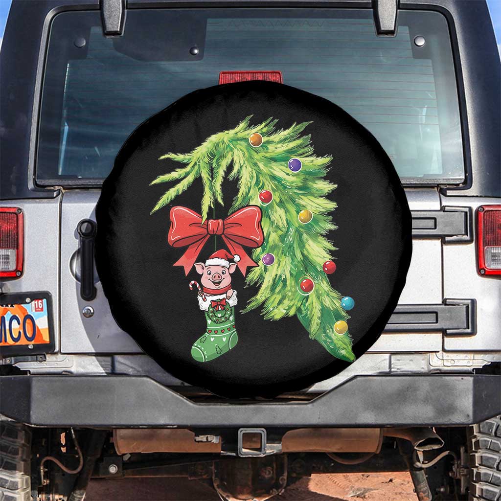 Funny Christmas Pig In Green Hand Naughty Spare Tire Cover Pet Lover Gift TS12 No hole Black Print Your Wear