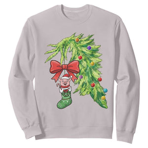 Funny Christmas Pig In Green Hand Naughty Sweatshirt Pet Lover Gift TS12 Ice Gray Print Your Wear
