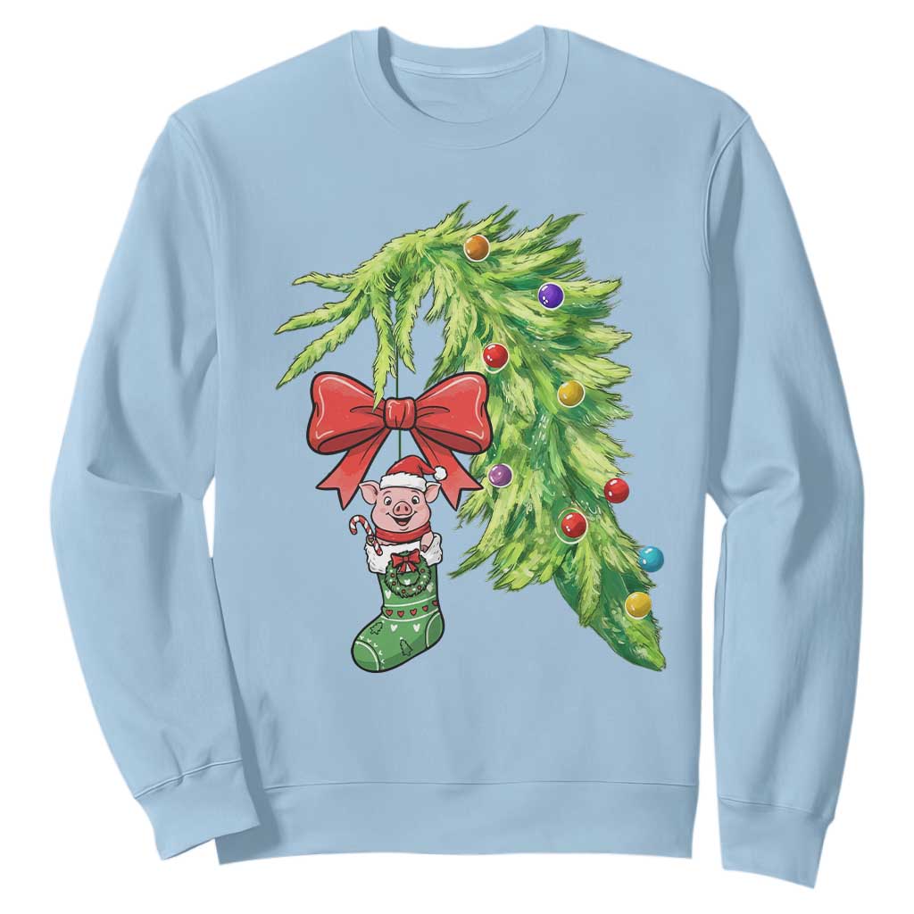 Funny Christmas Pig In Green Hand Naughty Sweatshirt Pet Lover Gift TS12 Light Blue Print Your Wear
