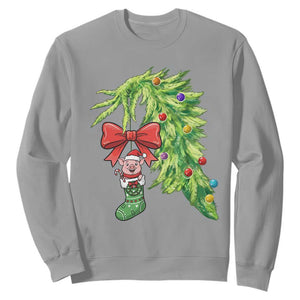 Funny Christmas Pig In Green Hand Naughty Sweatshirt Pet Lover Gift TS12 Sport Gray Print Your Wear