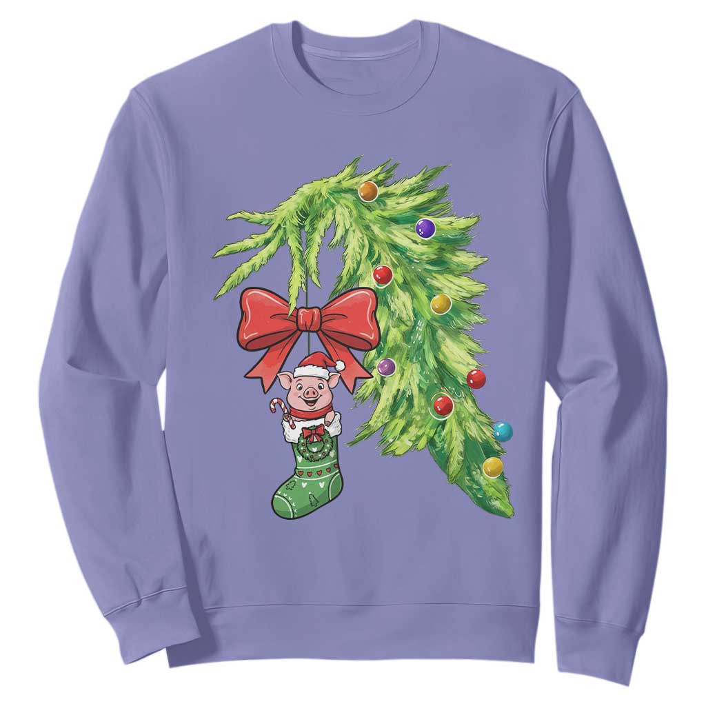 Funny Christmas Pig In Green Hand Naughty Sweatshirt Pet Lover Gift TS12 Violet Print Your Wear