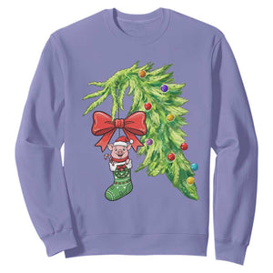 Funny Christmas Pig In Green Hand Naughty Sweatshirt Pet Lover Gift TS12 Violet Print Your Wear