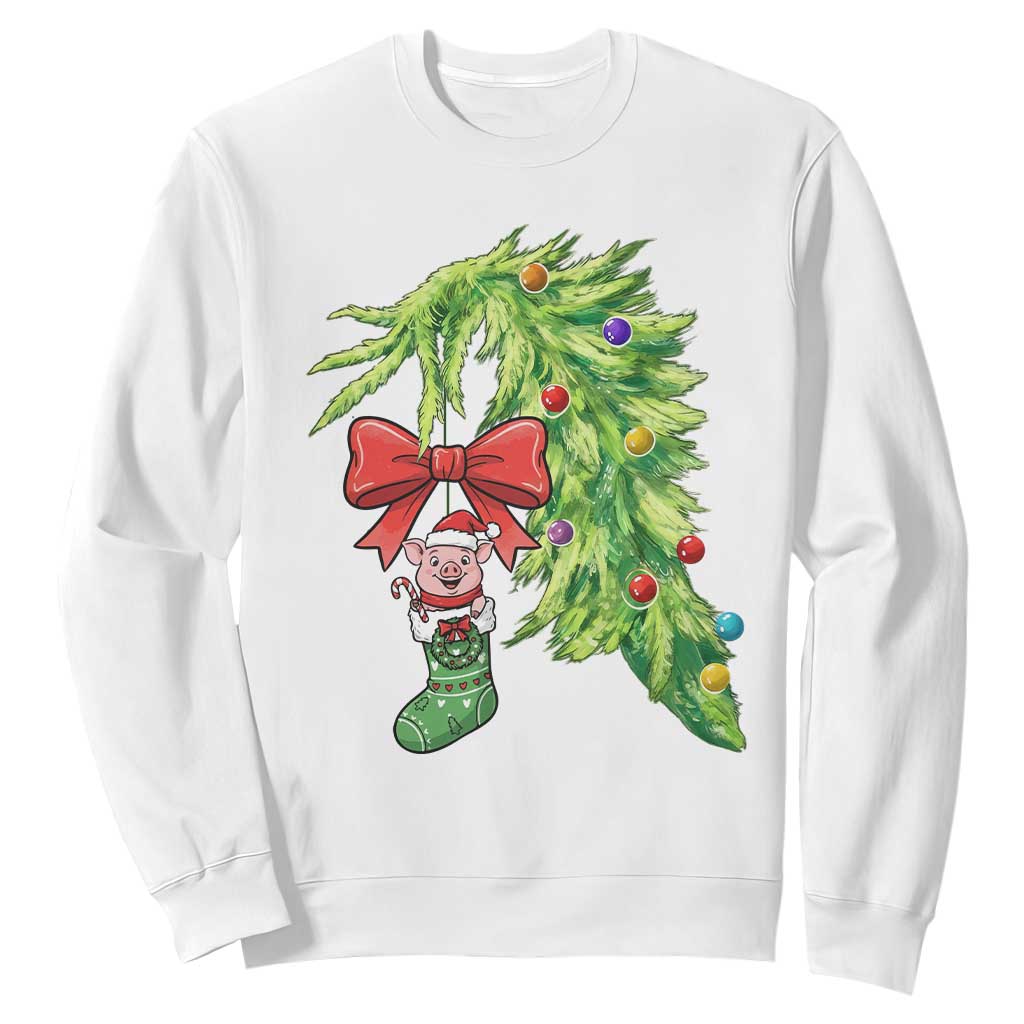 Funny Christmas Pig In Green Hand Naughty Sweatshirt Pet Lover Gift TS12 White Print Your Wear