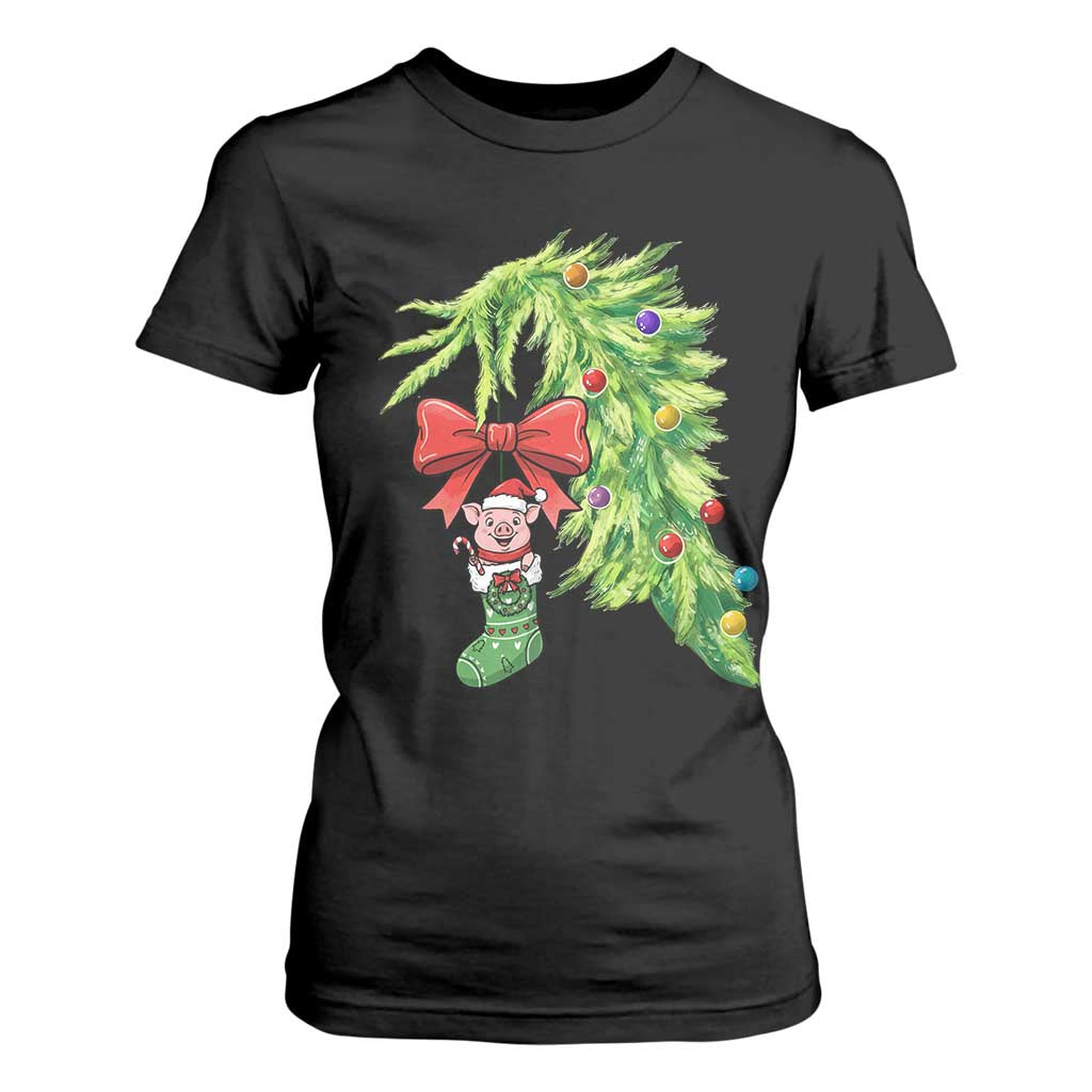 Funny Christmas Pig In Green Hand Naughty T Shirt For Women Pet Lover Gift TS12 Black Print Your Wear