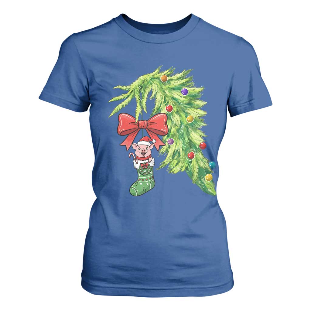 Funny Christmas Pig In Green Hand Naughty T Shirt For Women Pet Lover Gift TS12 Royal Blue Print Your Wear